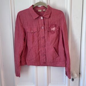 Women’s Linden Hill 100% Linen Coral Rose Button Front Lightweight Jacket Medium